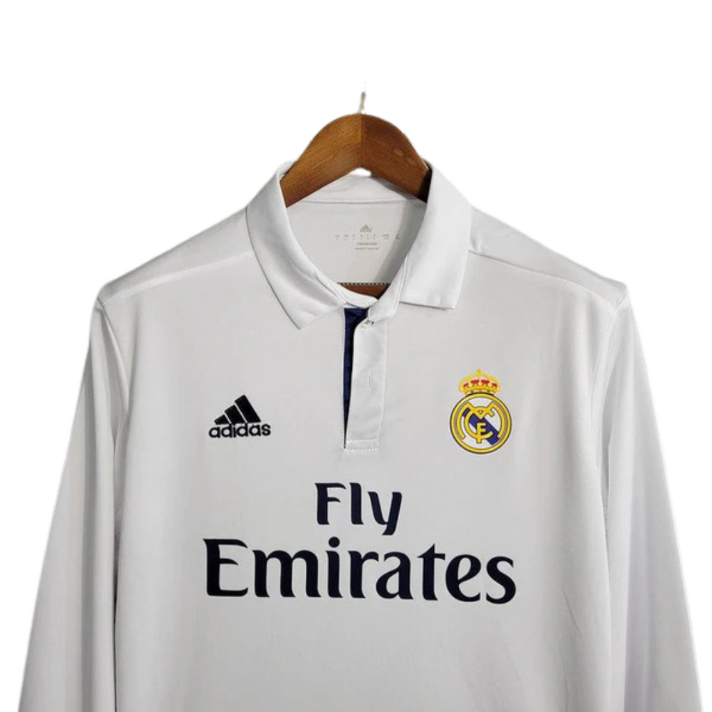 Camisa Retrô Real Madrid Manga Longa Adidas 2016/17 Masculino Branco